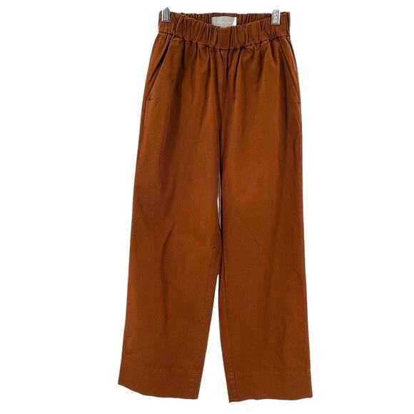 Everlane Brown Organic Cotton Elastic Waist Pull On WideLeg Pants 0 NWT - Picture 2 of 11